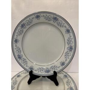 Set Of 8 Noritake China Blue Hill Dinner Plates 10.5" Platinum Trim 2482